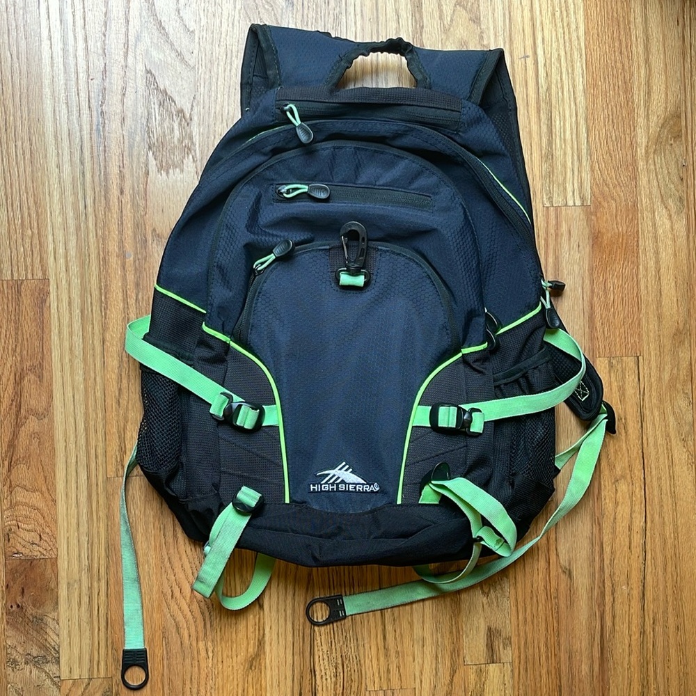 High Sierra Loop Backpack, Bookbag with tablet sleeve, Midnight Blue/Black/Lime